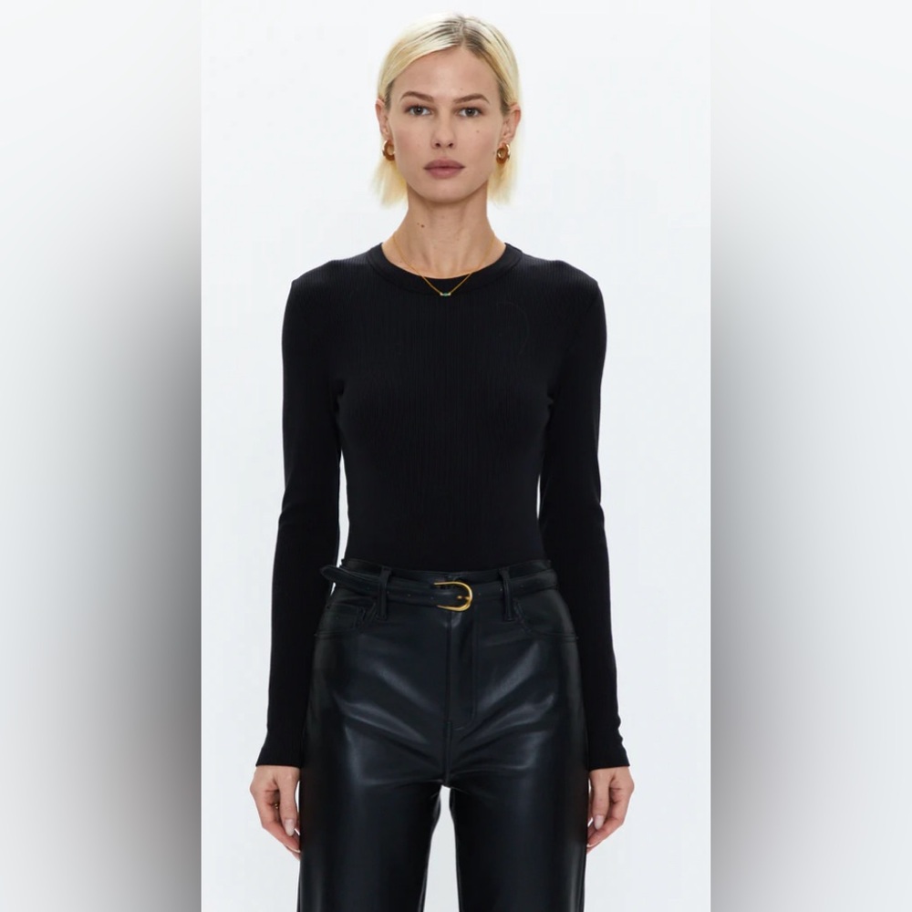Pistola Bailey Long Sleeve Crew Neck Ribbed Bodysuit Noir Black